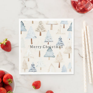 Serviette En Papier Sapins de Noël Bleus Crème Beige