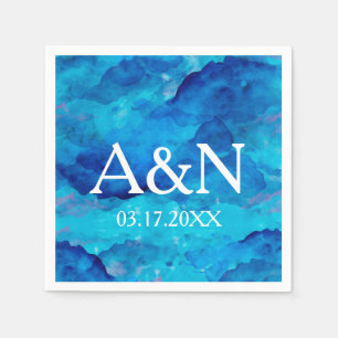 Serviette En Papier Sapphire Mariage d'aquarelle bleu