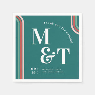 Serviette En Papier Sarcelle   Retro Seventies Stripes   Monogramme Ma