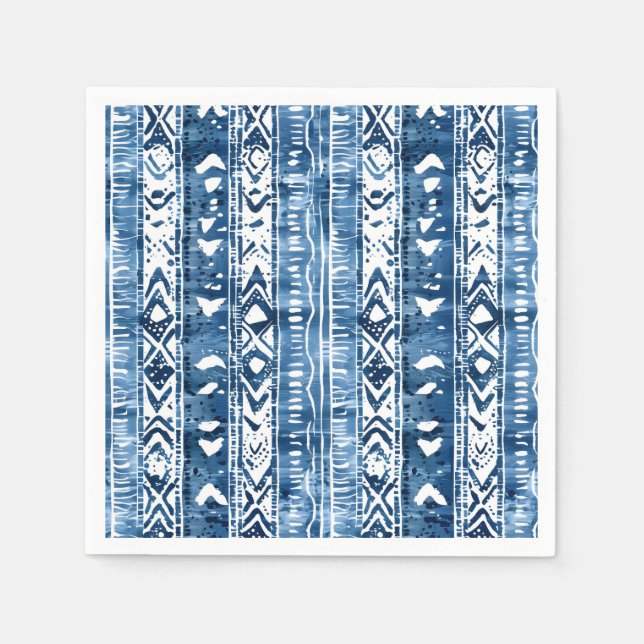 Serviette En Papier Sashiko blanc et bleu (Devant)