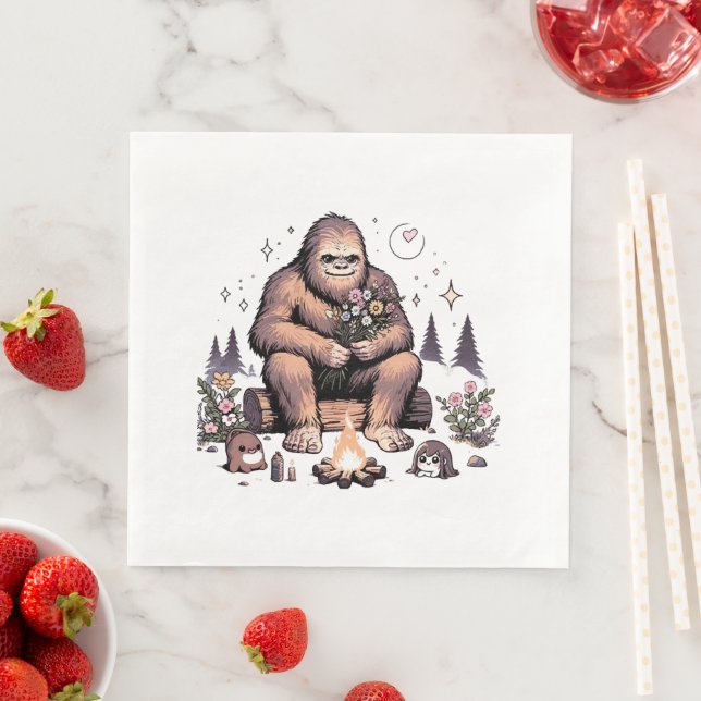 Serviette En Papier Sasquatch Holding Flowers (En situation)