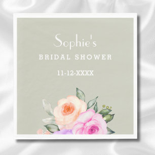 Serviette En Papier Sauge Vert Pêche Rose Fleurs Roses Shower de Marié