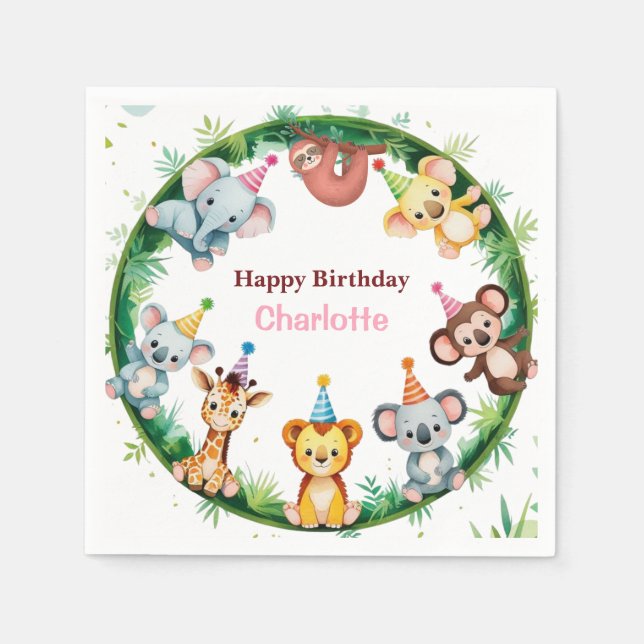 Serviette En Papier Sauvage Tropical Une Jungle Safari Animaux Anniver (Devant)