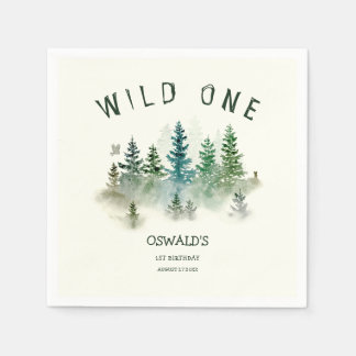 Serviette En Papier Sauvage Un 1er Anniversaire Bois Aquarelle