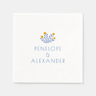 Serviette En Papier Scandi Fleurs folkloriques Bleu Jaune Mariage pers