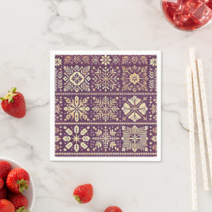 Serviette En Papier Scandinave hiver violet et découpage or