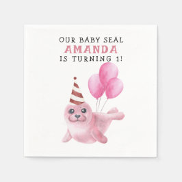 Serviette En Papier Sceau rose 1er anniversaire sous la mer