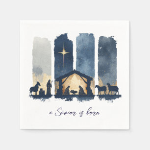 Serviette En Papier Scène de la Nativité à l'aquarelle Un Sauveur est