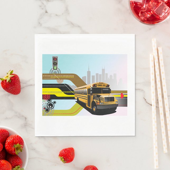 Serviette En Papier Scène de la ville des autobus scolaires (Créateur téléchargé)