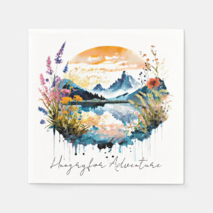 Serviette En Papier Scène de montagne à l'aquarelle