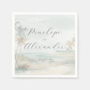 Serviette En Papier Scène de plage à l'aquarelle pastel tranquille