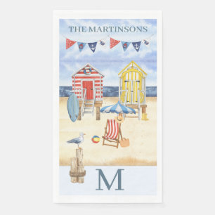 Serviette En Papier Scène de plage amusante en été Océan Monogramme