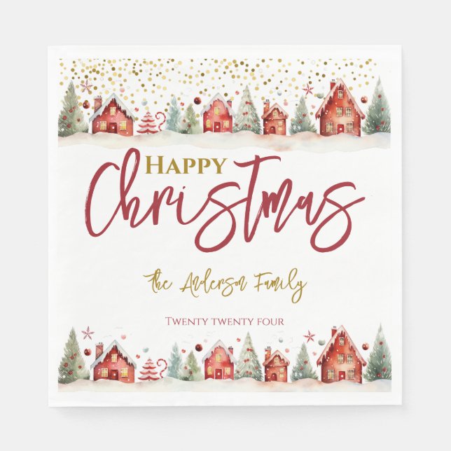 Serviette En Papier Scène de rue de la Maison de Noël (Devant)