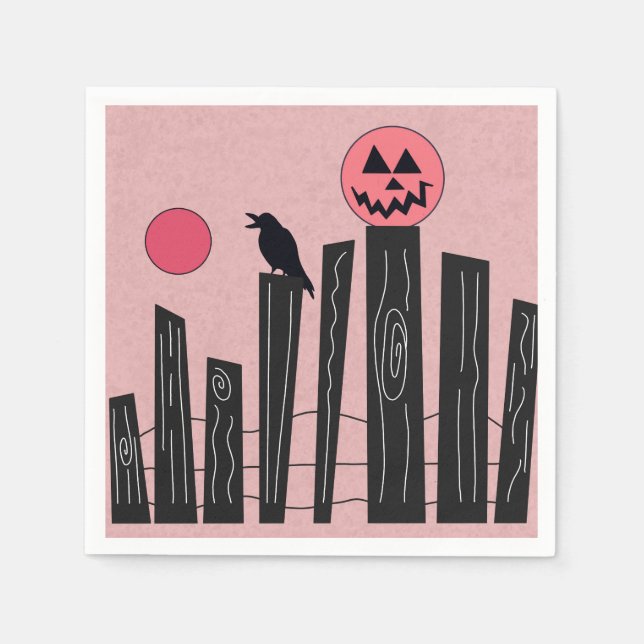 Serviette En Papier Scène d'Halloween avec plaques de papier rose (Devant)