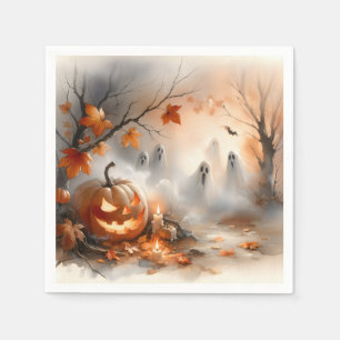 Serviette En Papier Scène d'Halloween lunaire avec citrouille et fantô