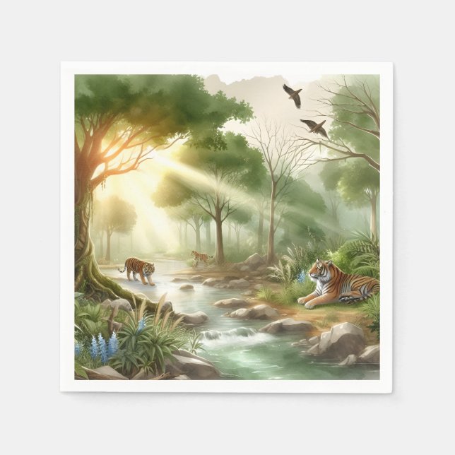 Serviette En Papier Scène Naturelle de Tigres (Devant)