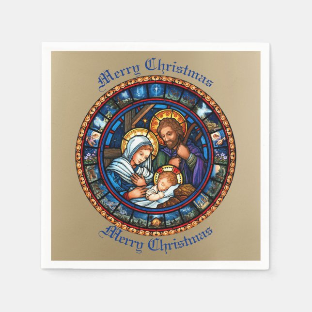 Serviette En Papier Scène traditionnelle de la Nativité de Noël (Devant)