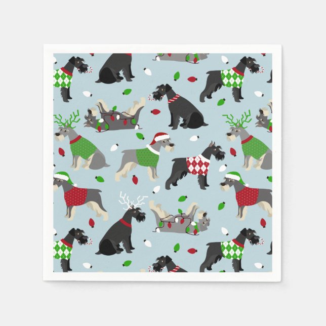 Serviette En Papier Schnauzer de Noël (Devant)