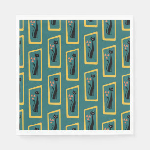 Serviette En Papier Schrödinger's Cat Mid Century bleu foncé moderne
