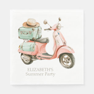 Serviette En Papier Scooter de bord de mer rose et aqua mignon