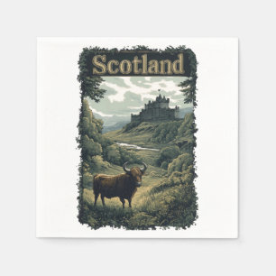Serviette En Papier Scotland Design : Highland Cow, Castle, and Scener