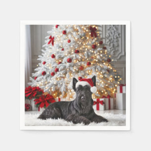Serviette En Papier Scottish Terrier By Christmas Tree