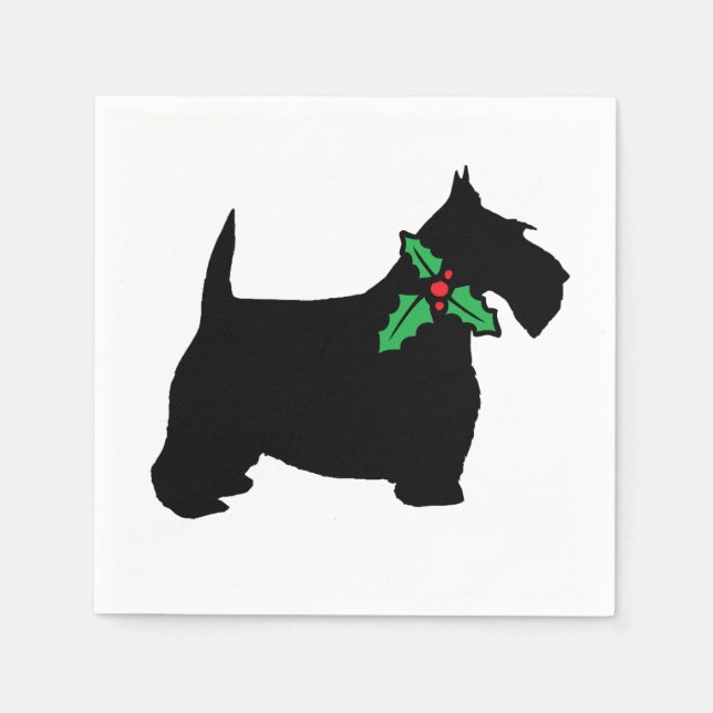 Serviette En Papier Scottish Terrier et Holly (Devant)