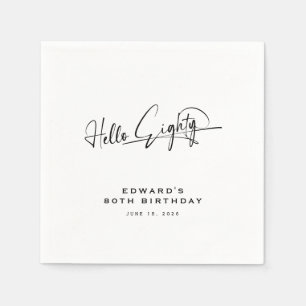Serviette En Papier Script Bonjour Quatre-Vingts Minimaliste 80e Anniv