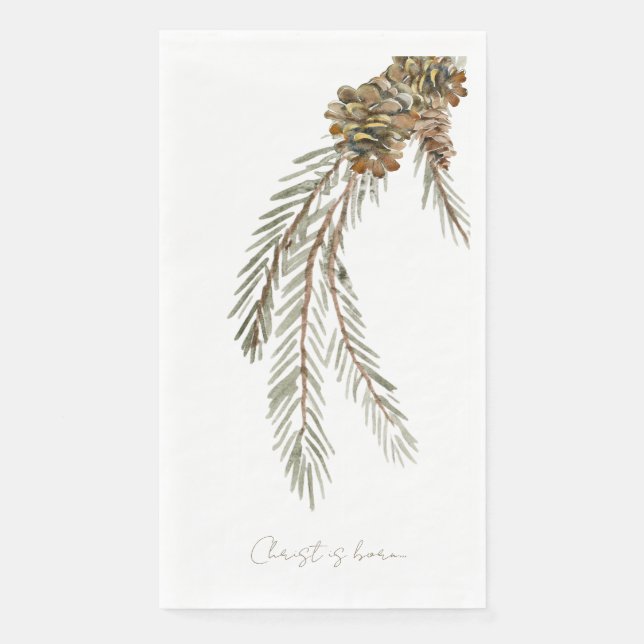 Serviette En Papier Script Christ est né Pine Cône Blanc (Devant)