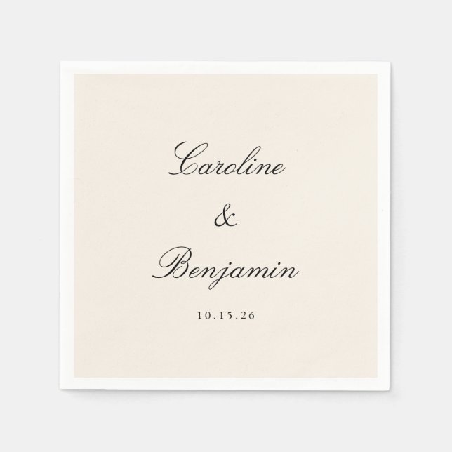 Serviette En Papier Script classique Elégant Mariage Personnalisé Noms (Devant)