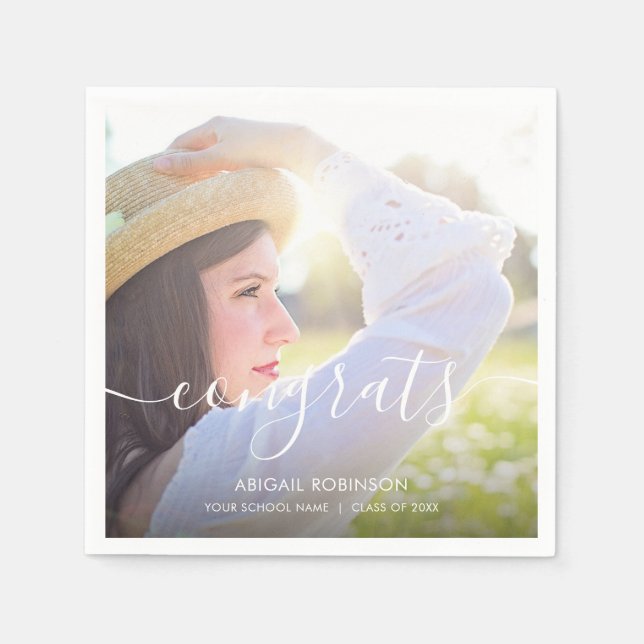 Serviette En Papier Script Congrats Graduation Photo personnalisée (Devant)