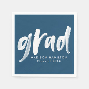 Serviette En Papier Script de brosse moderne Graduation marine