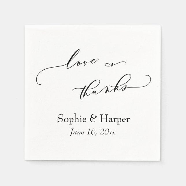 Serviette En Papier Script de luxe Simple Typographie Aimer & Merci (Devant)