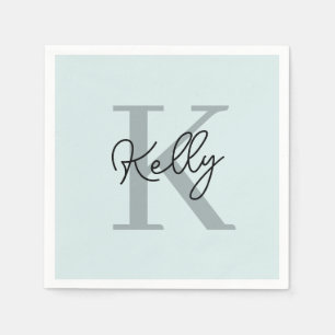 Serviette En Papier Script de Monogramme bleu aquatique moderne