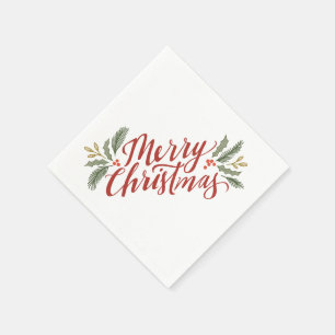 Serviette En Papier Script de Noël et vacances vertes
