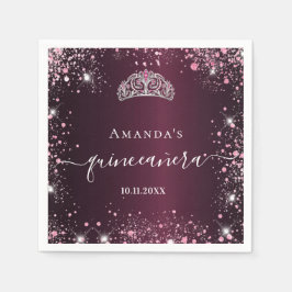 Serviette En Papier Script de nom de tiara rose quinceanera
