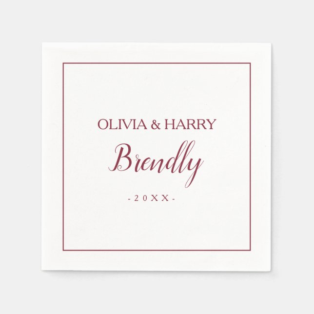 Serviette En Papier Script élégant | Papier Mariage blanc Napkin (Devant)