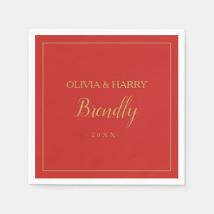 Serviette En Papier Script élégant   Papier rouge de Noël Napkin