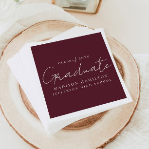 Serviette En Papier Script manuscrit moderne Maroon Graduation