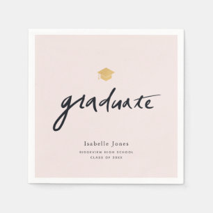 Serviette En Papier Script manuscrit simple Pink Photo Graduation