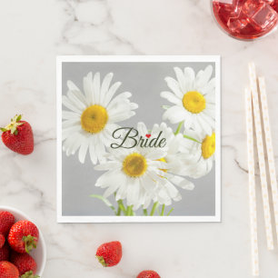 Serviette En Papier Script "Mariée" sur marguerites blanches et jaunes