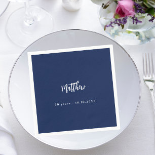 Serviette En Papier Script minimaliste bleu foncé