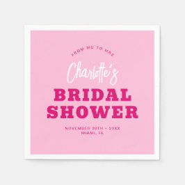 Serviette En Papier Script minimaliste Fête des mariées rose chaud élé
