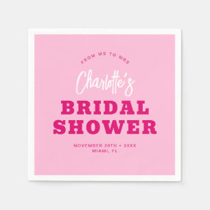 Serviette En Papier Script minimaliste Fête des mariées rose chaud élé