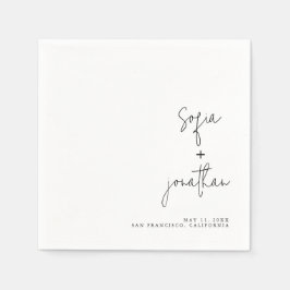 Serviette En Papier Script minimaliste moderne | Mariage noir et blanc
