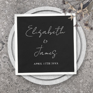 Serviette En Papier Script Minimaliste Moderne Mariage noir et blanc