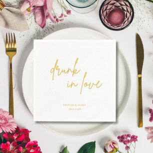 Serviette En Papier Script minimaliste or trempé dans le Mariage d'amo