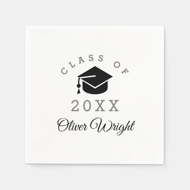 Serviette En Papier Script moderne Black White Graduation Party (Devant)