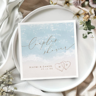 Serviette En Papier Script Moderne Cœurs de Plage Douche de Couple