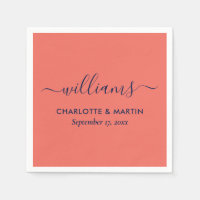 Script moderne élégant Mariage bleu marine et cora